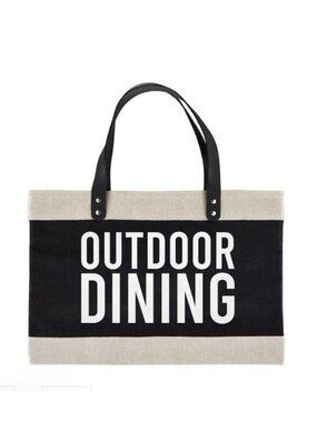 Black "Outdoor Dining" Jute Tote, NWT